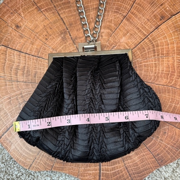 Black Satin Evening Bag Silver Hardware Chain Strap Wristlet Shoulder Purse - Picture 6 of 12